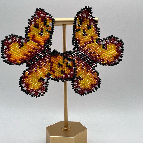 Oversized Statement Butterfly Earrings - Seed Bead Butterfly Dangle Earrings - Picture 7 of 9